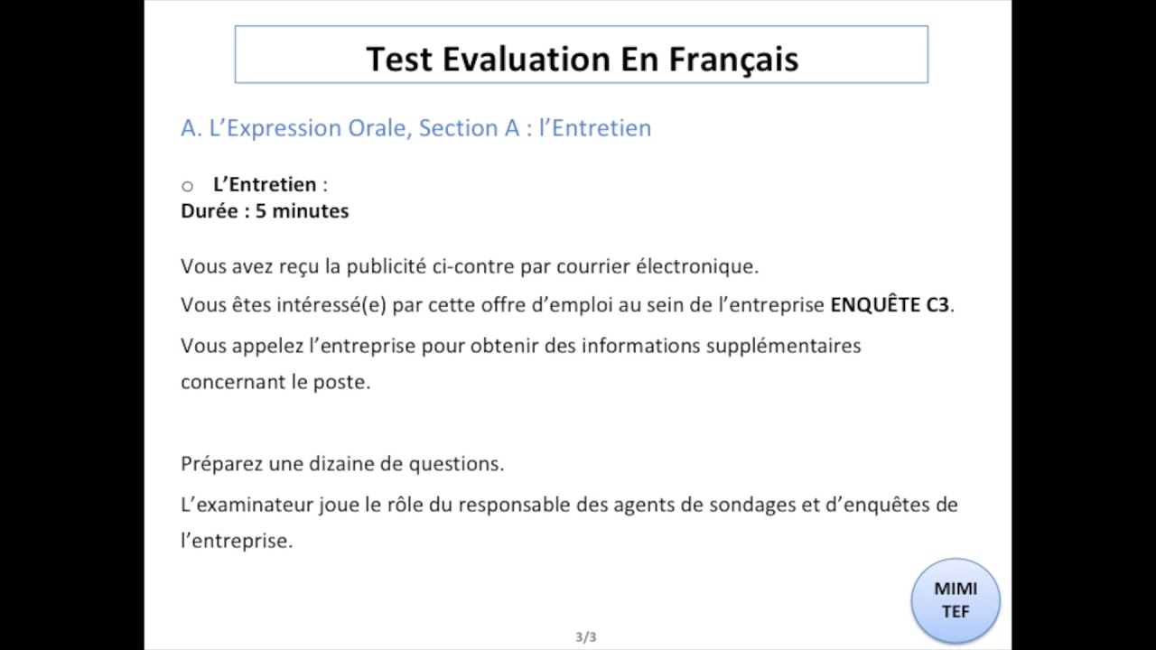 Tef / Tef Canada - Section A, Expression Orale : CONVERSATION - N°12
