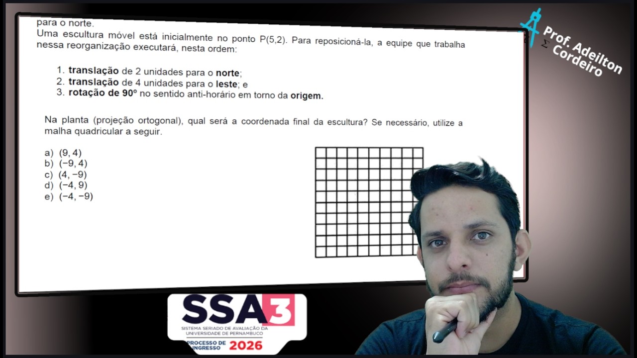 QUESTÃO 12 SSA3 2026 UPE - Translação e Rotação da projeção ortogonal.