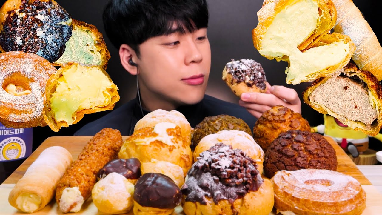 ASMR 비어드파파 각종 슈크림 디저트 쿠키슈 먹방 리얼사운드ビアードパパCOOKIE CHOUX CREAM BREAD MUKBANG DESSERT REAL SOUND