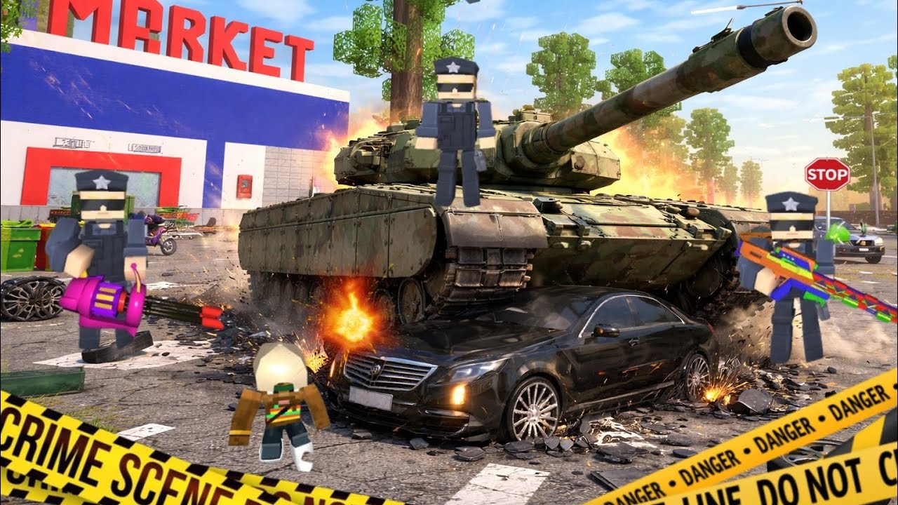 MASSIVE TANK RAMPAGE CHAOS IN CITY CENTRE 🚨 CRUSHING CARS | POLICE EMERGENCY | SCHOOL PARTY CRAFT