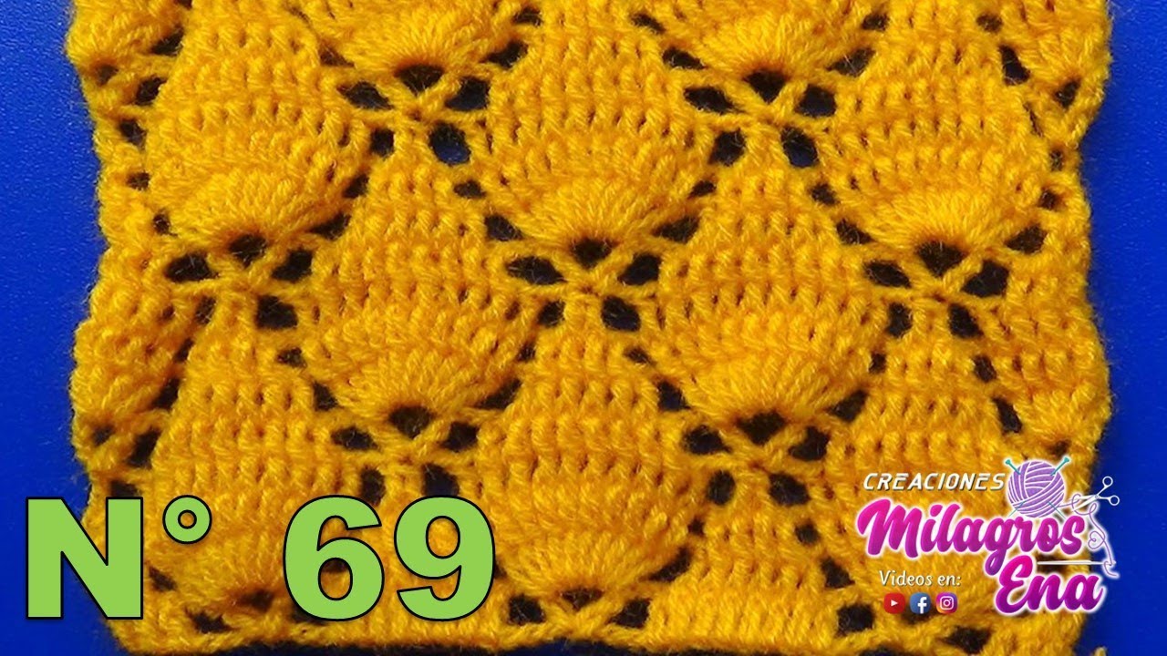 Punto N° 69 tejido a crochet: Punto Hojas en Relieves paso a paso para chales, gorros, mantas