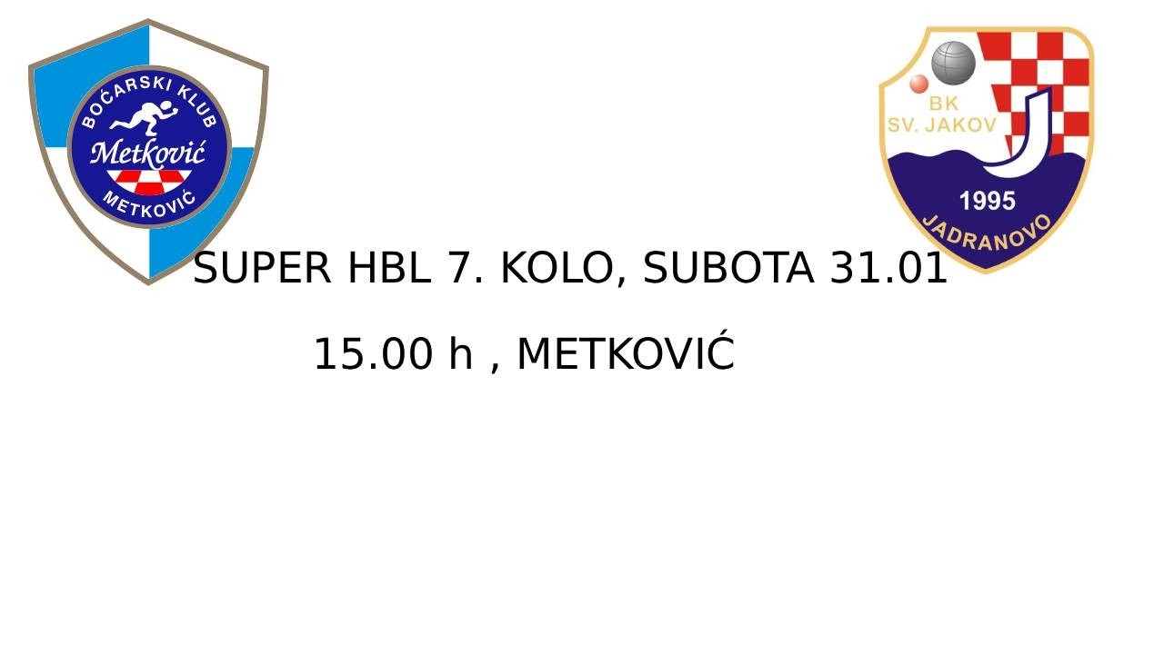 SUPERLIGA - 7. KOLO, METKOVIĆ-SVETI JAKOV , SUBOTA , 31.01. , 15.00 h , METKOVIĆ