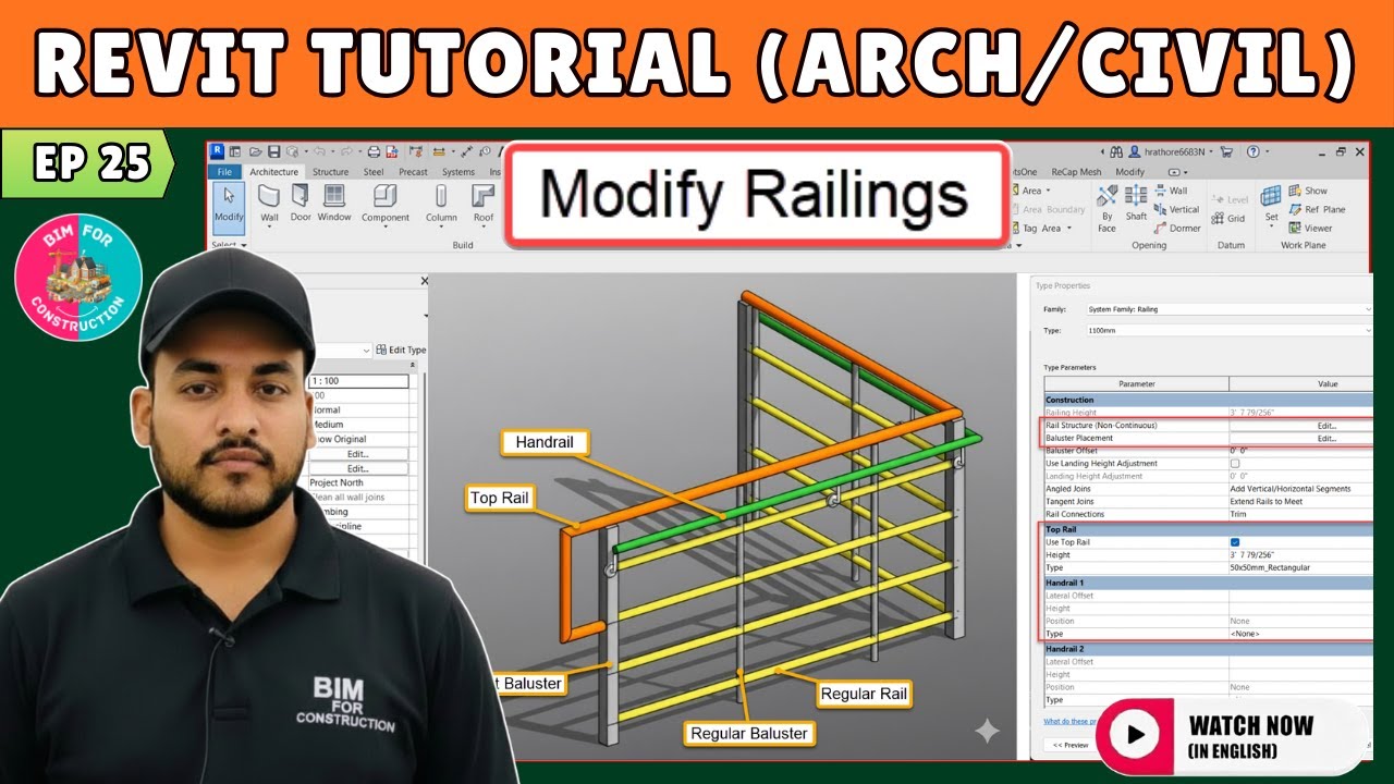 #25 Revit Architecture: Complete Railing Tutorial in Revit Architecture
