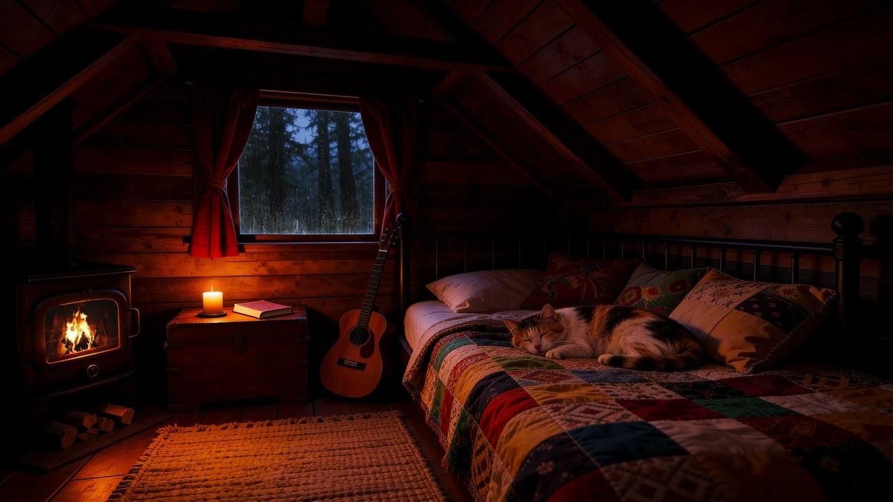 Rainy Cabin in Quiet Forest | Heavy Rain for Sleep, Study and Relaxation, Meditation