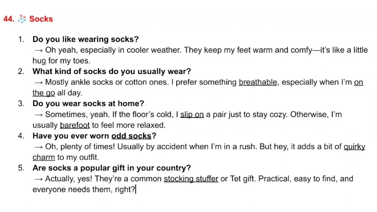 SPEAKING SAMPLE - TOPIC 44 SOCKS