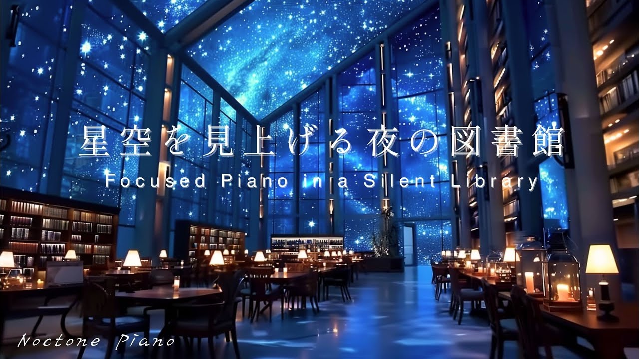 【星空のBGM】星空を見上げる夜の図書館｜Night Piano｜作業・勉強・読書用