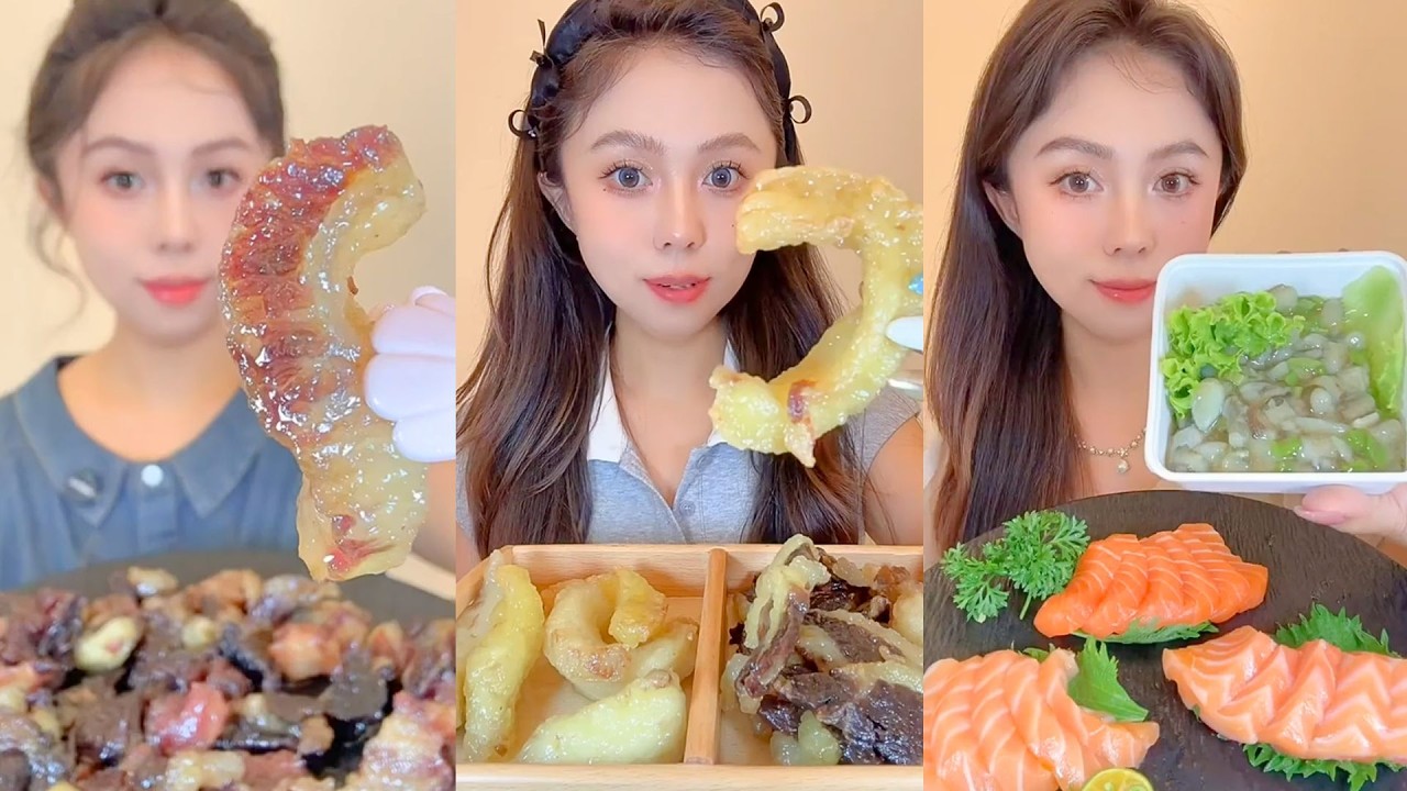 Braised Pork Skin and Salmon Sashimi Mukbang Plate