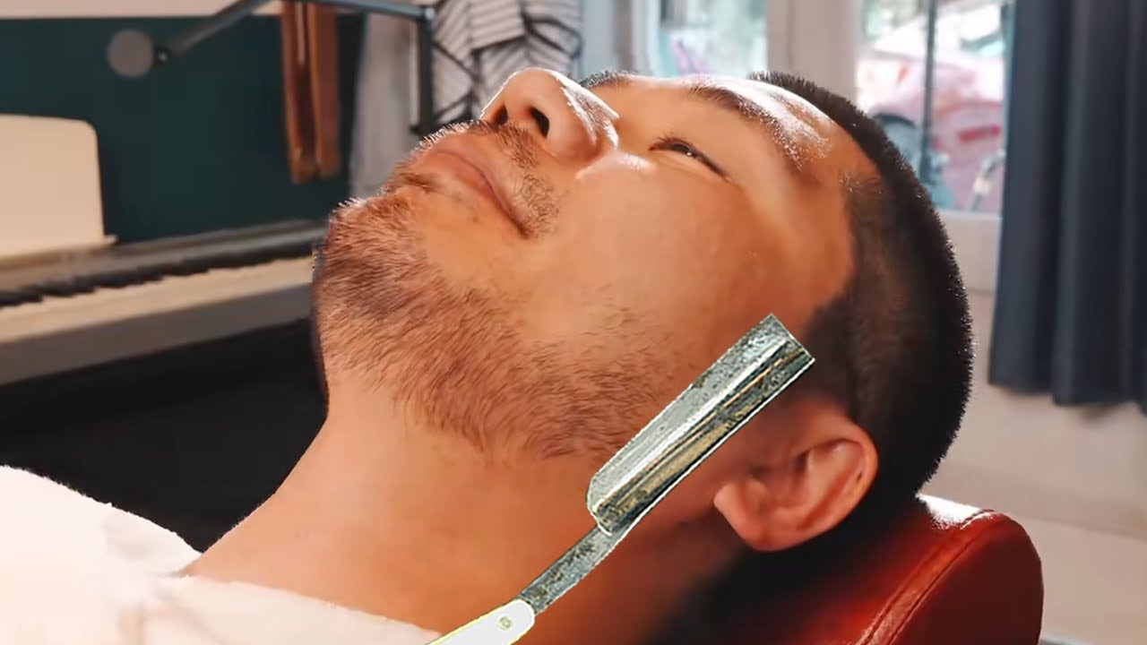 💈ASMR | Removes a lot of beard and dead skin from a man's face. 🪒Crazy oriental shaving!