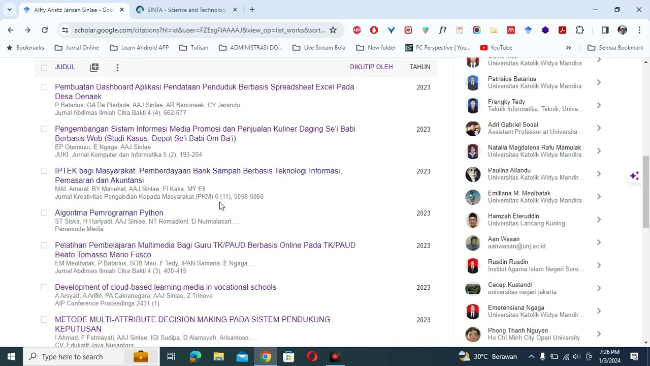 Menambahkan Data Publikasi di Google Scholar dan Pemutakhiran di SINTA