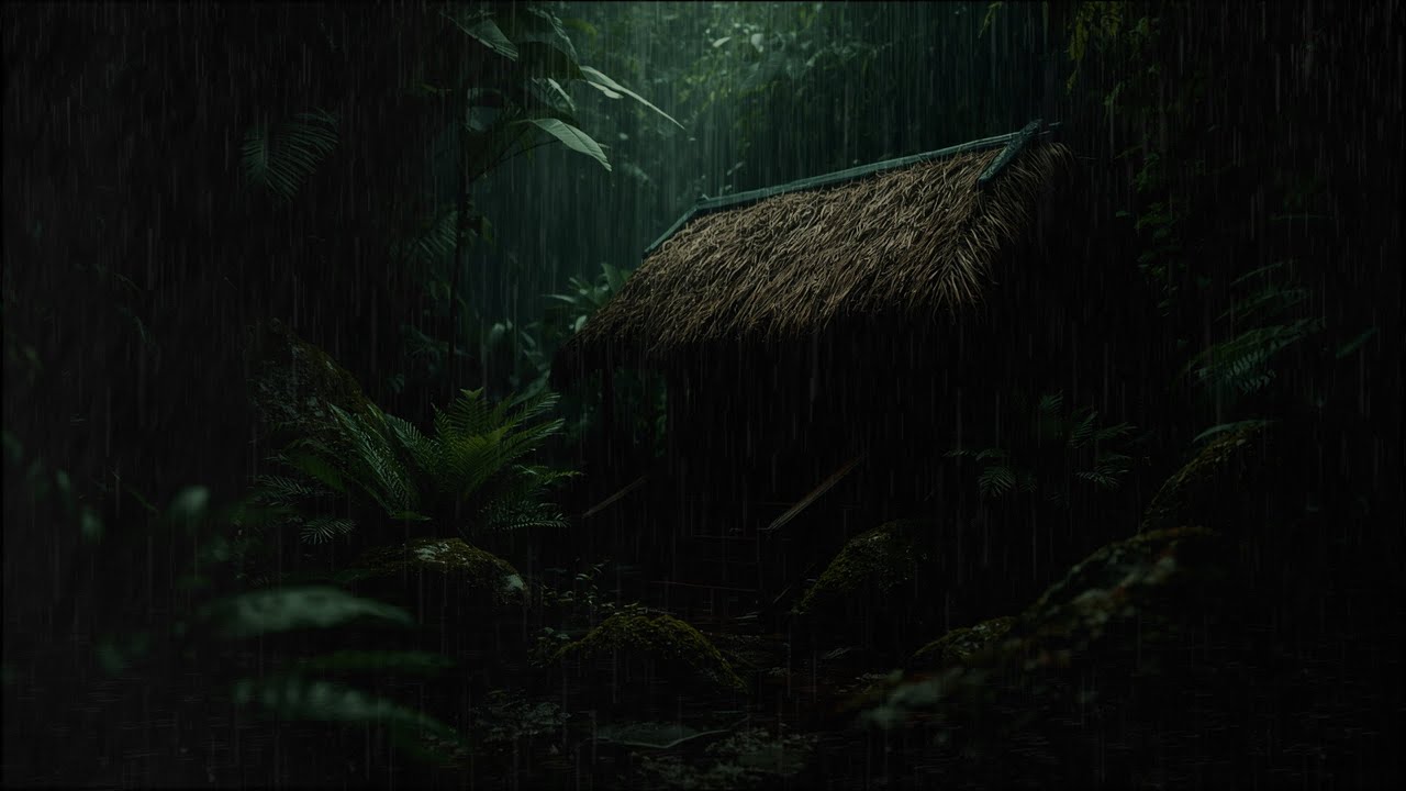 Dark Forest Cabin Rain Sounds 🌧️ Night Jungle Ambience for Deep Sleep
