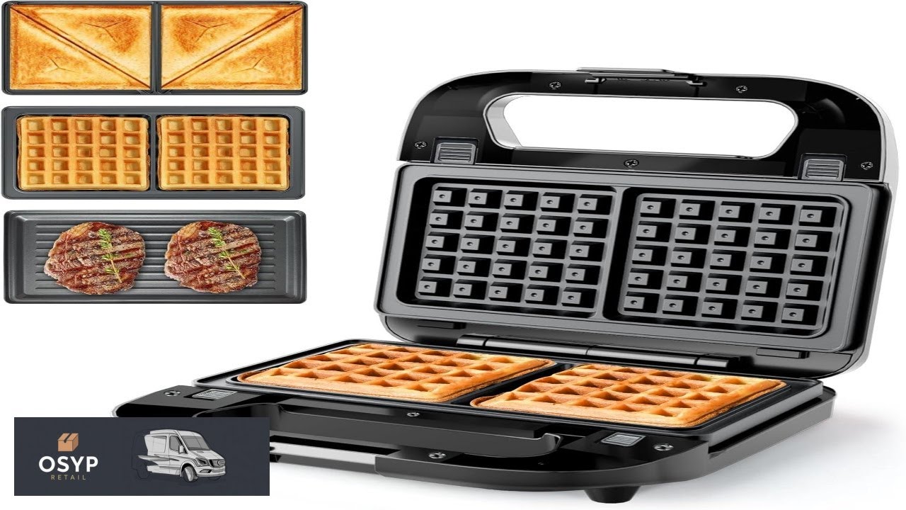 3 in 1 Sandwich Maker & Waffle Maker Removable Non Stick Plates Panini