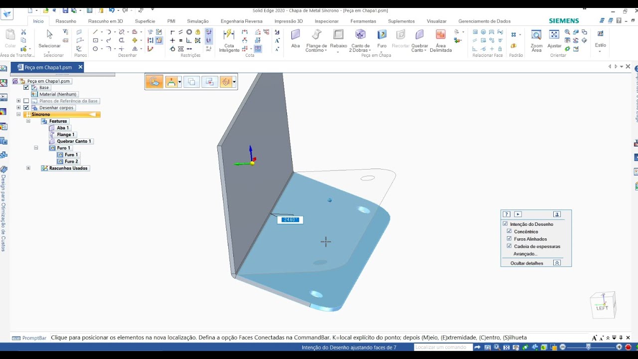 Alterações em chapas em Solid Edge Synchronous