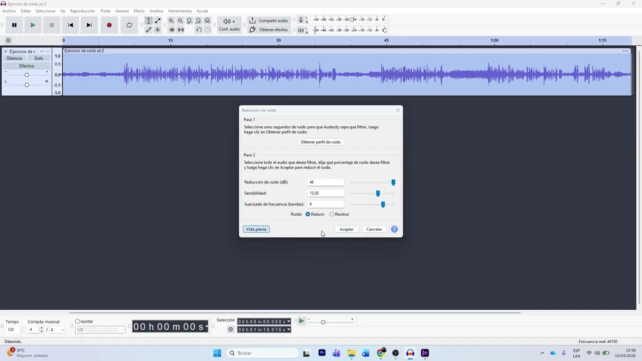 Eliminar ruido en Audacity