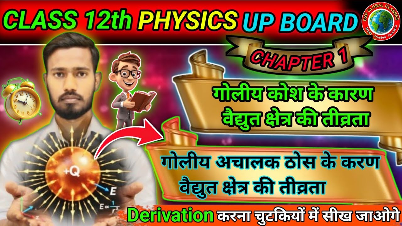 Class 12 Physics UP Board | गोलीय कोश के कारण विद्युत क्षेत्र की तीव्रता (Derivation) | Chapter 1