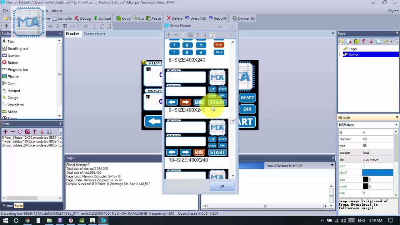 MCA Hướng dẫn lập trình và tạo giao diện trên màn hình HMI Nextion 3.2 touch