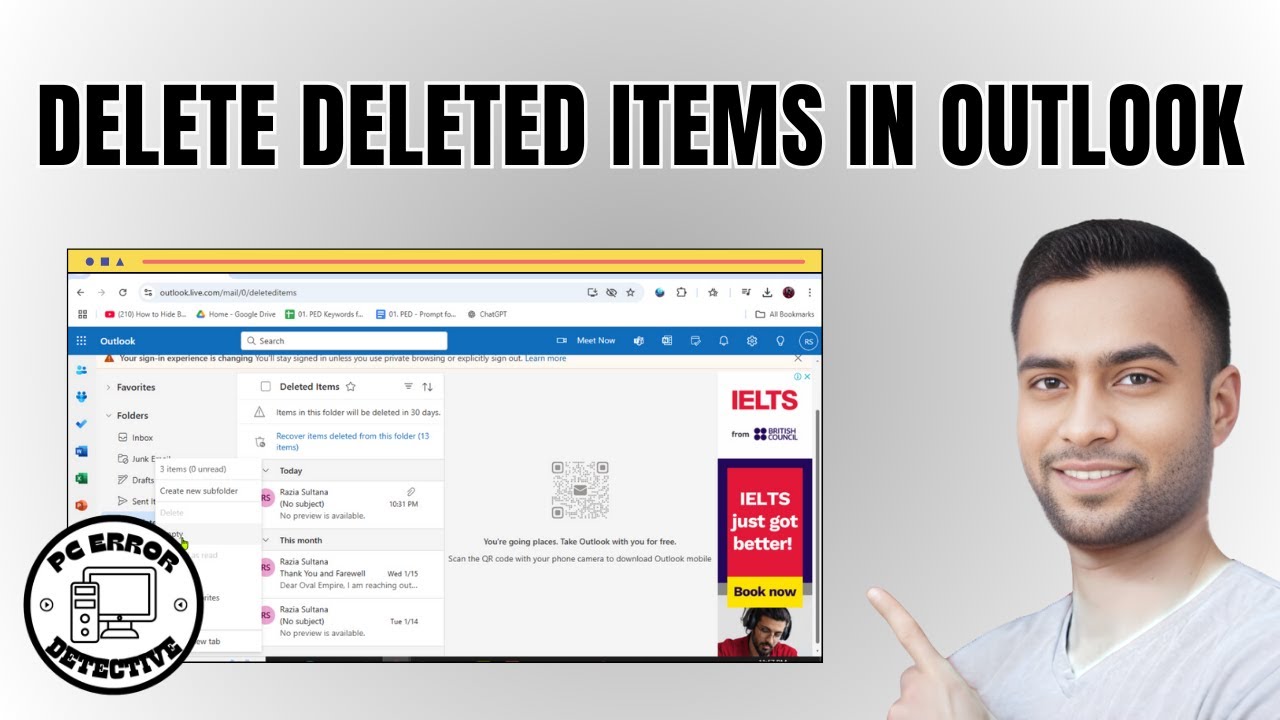 Как удалить удаленные элементы в Outlook