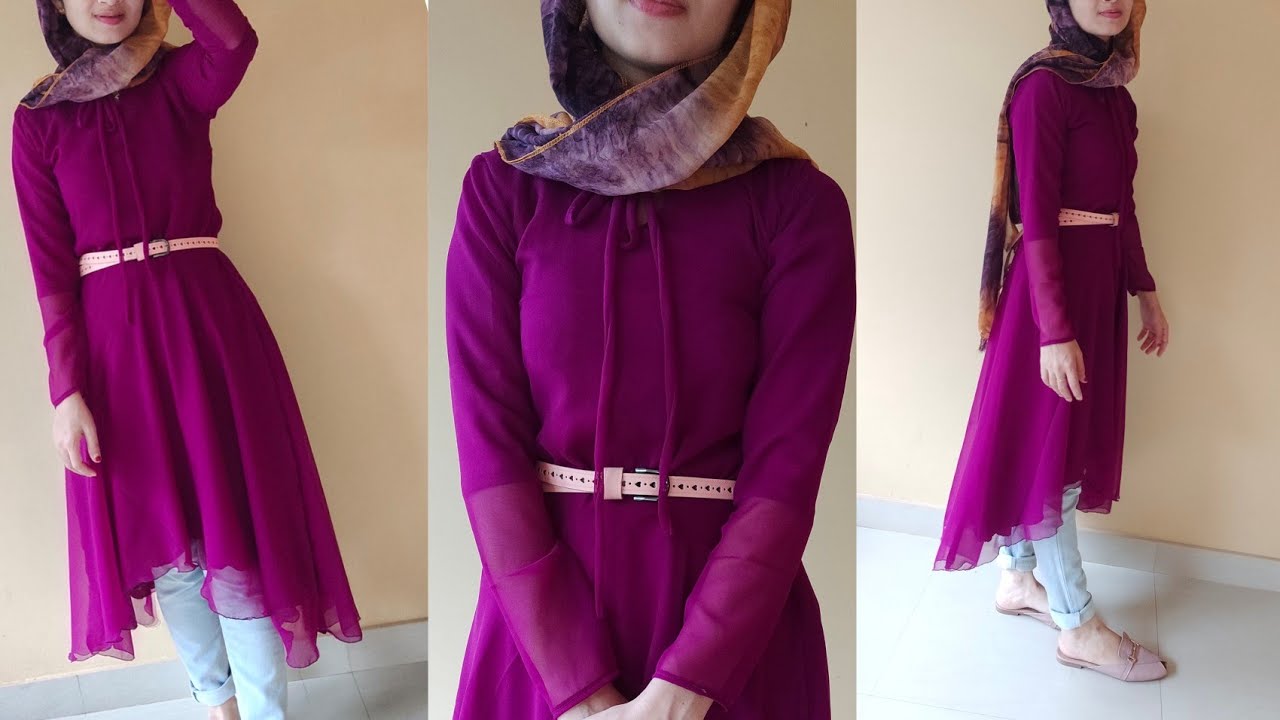 DIY :  High low Flare dress /up and down kurthi /pleated collar neck