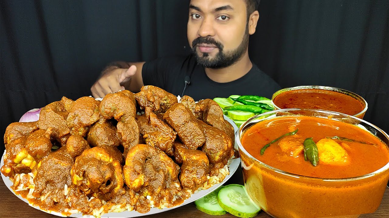 MUTTON LIVER CURRY, MUTTON HEART CURRY, DUM ALOO, SALAD, RICE MUKBANG ASMR EATING SHOW | BIG BITES