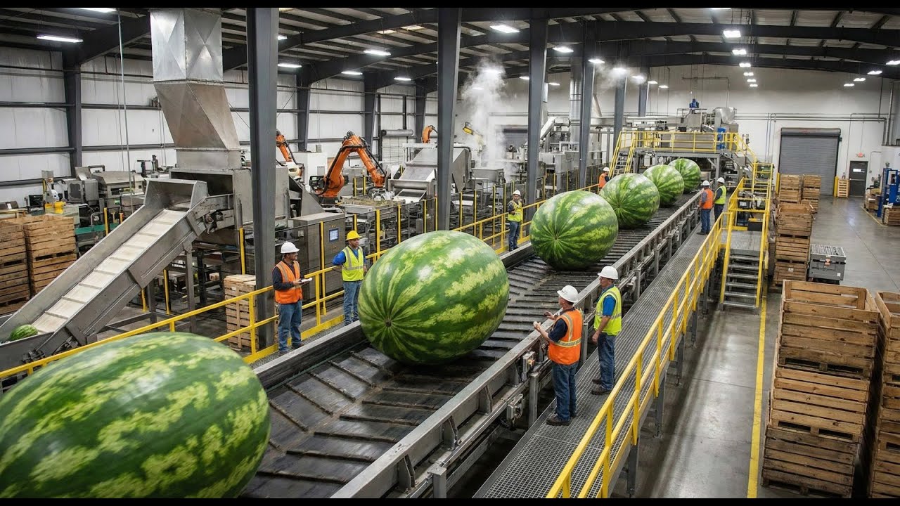 Inside a Modern Watermelon Juice Factory | How Watermelon Juice Is Made