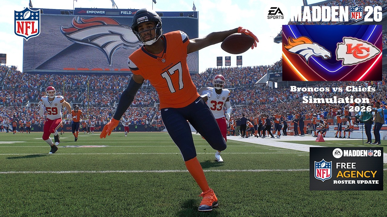 Madden 26 Jaylen Waddle Denver Broncos vs Justin Fields Chiefs - Updated Roster Sim 2026 Game Play