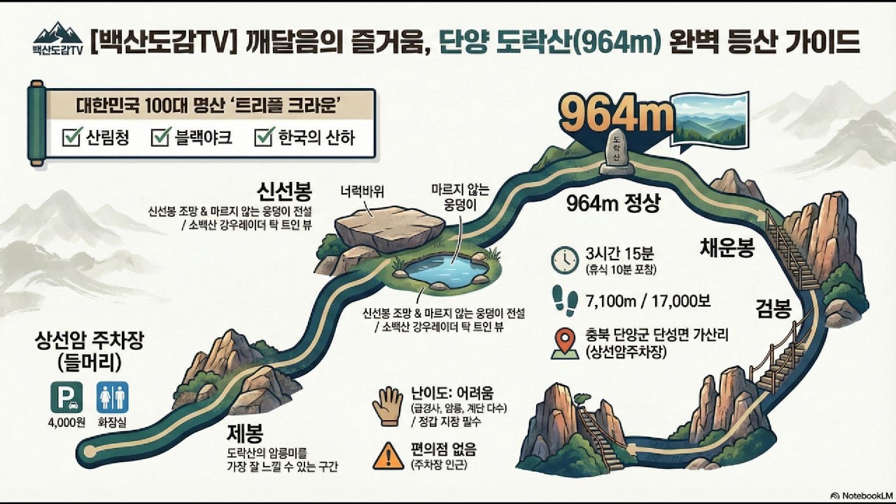도락산 (충북 단양군) | 100대명산 산행기록/상선암주차장 → 제봉 → 형봉 →  신선봉 →  도락산 정상  →  신선봉 → 도락산삼거리 → 채운봉 → 검봉 → 상선암주차장