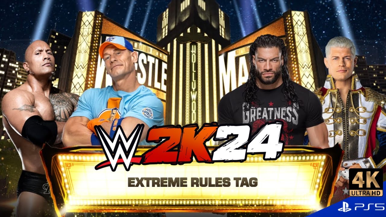 John Cena Turns Heel & Joins The Rock against Cody Rhodes & Roman Reigns - WWE 2K24 4K Gameplay