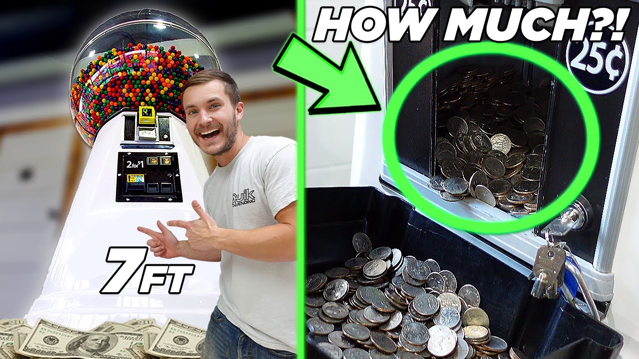 Our 7 FOOT Gumball Vending Machine Was LOADED With Quarters!