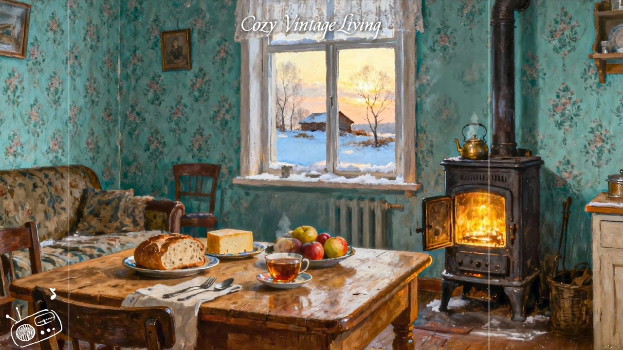 Snowy Winter Morning ❄️ 1940s Vintage Jazz by the Warm Wood Stove | Cozy Cottage Ambience