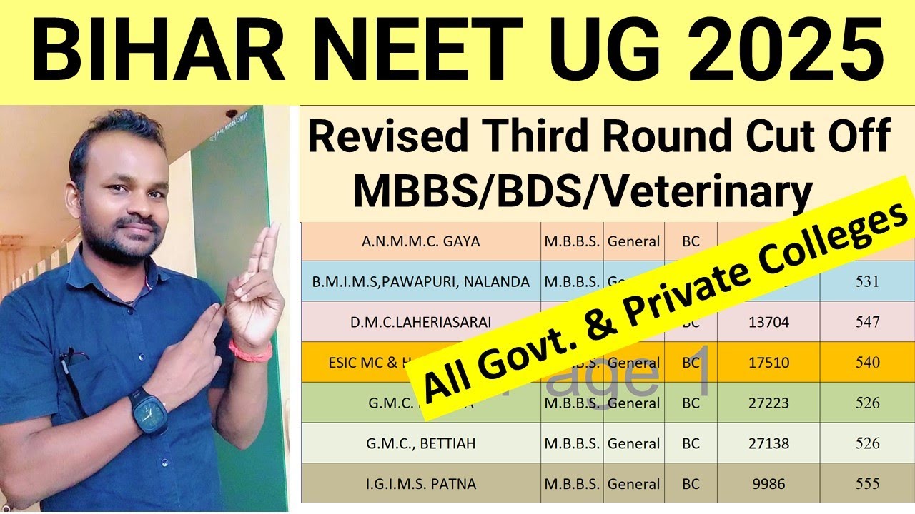 BIHAR NEET UG REVISED THIRD ROUND CUT OFF 2025|GOVERMENT & PRIVATE COLLEGES|MBBS/BDS/VETERINARY 2025