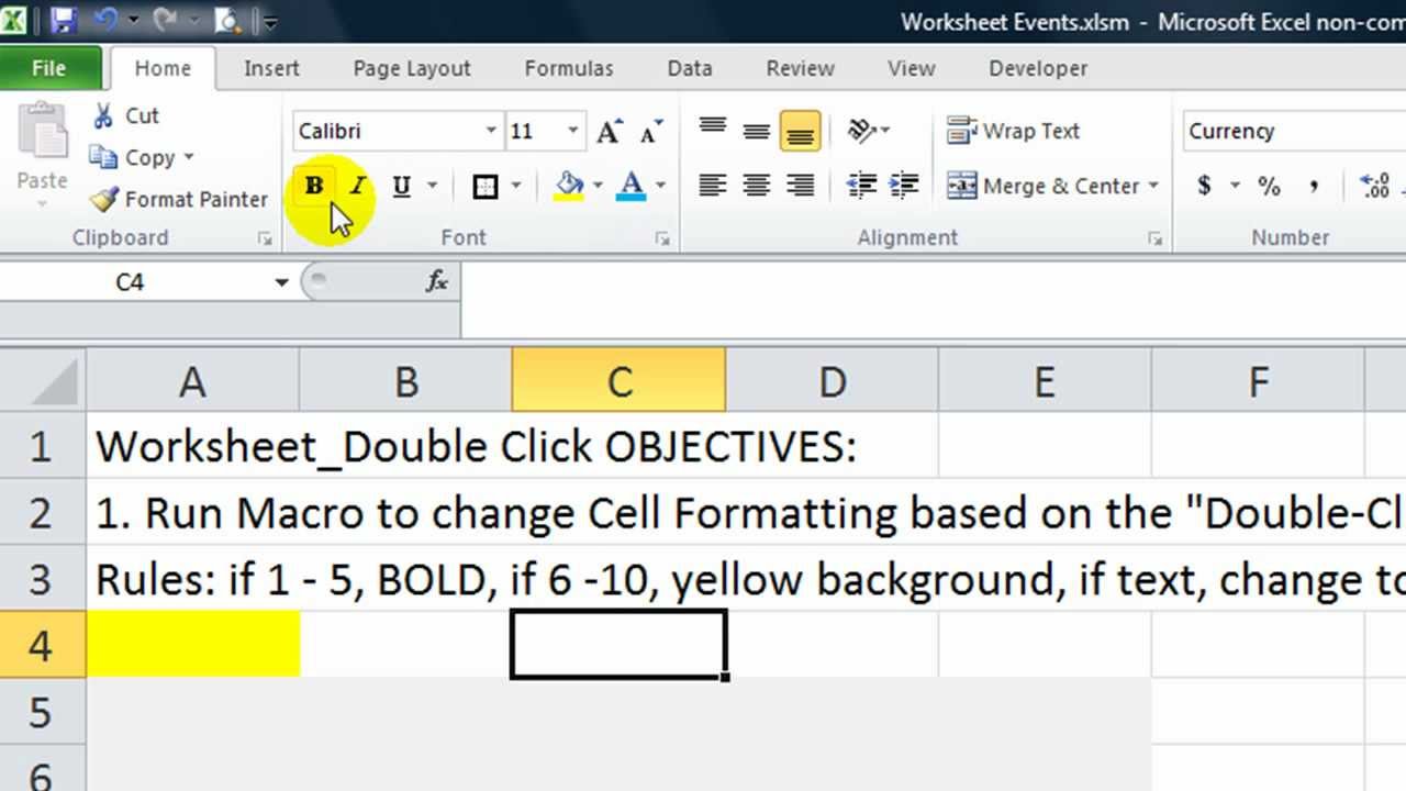 Excel Worksheet Events #3 Double click,Change formats based on cell values when double clicked