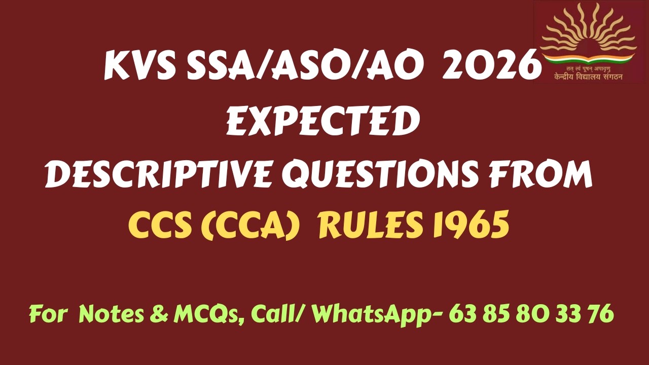 KVS SSA / ASO / AO Tier-2 2026 | 25 Most Important Descriptive Questions & Answers |Sure Shot Topics