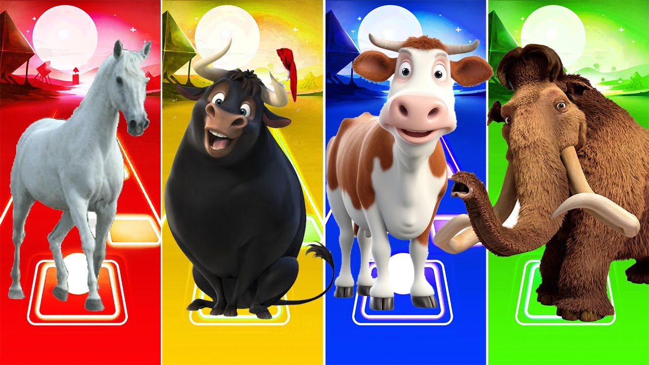 Funny Horse 🆚Ferdinand 🆚 Ice Age Manny 🆚 Funny Cow – Coffin Dance Song | Tiles Hop Battle