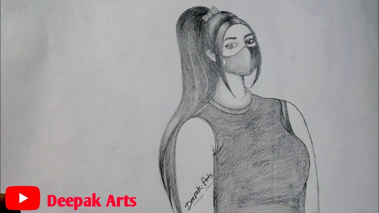 Pencil drawing of a girl with a mask😷beutiful girl ko pencil se draw kaise karne step by step tuto••
