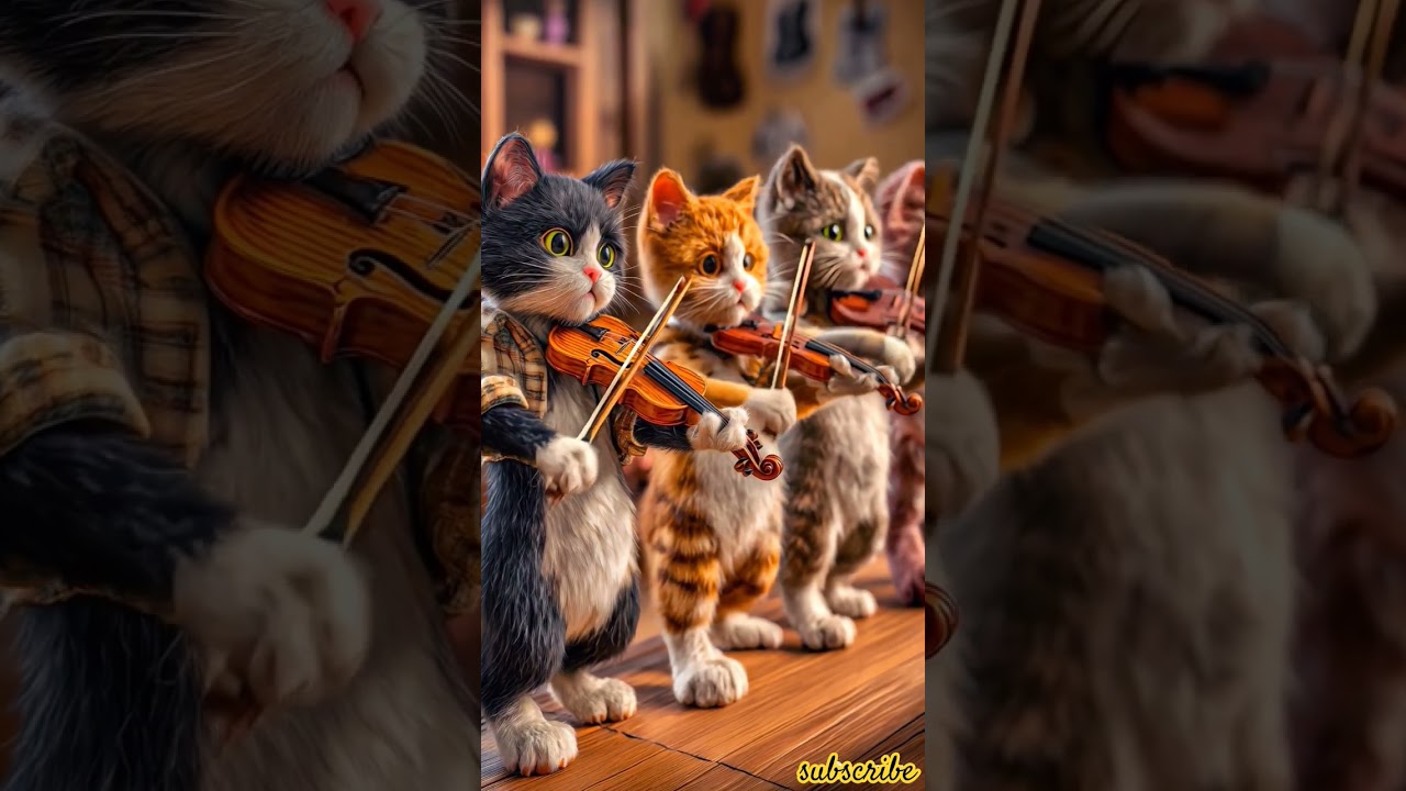 🎻🐱 Adorable Cats Playing Violin | Funny Animated Cat Orchestra Performance🐾✨ #cat #catplay#catmusic