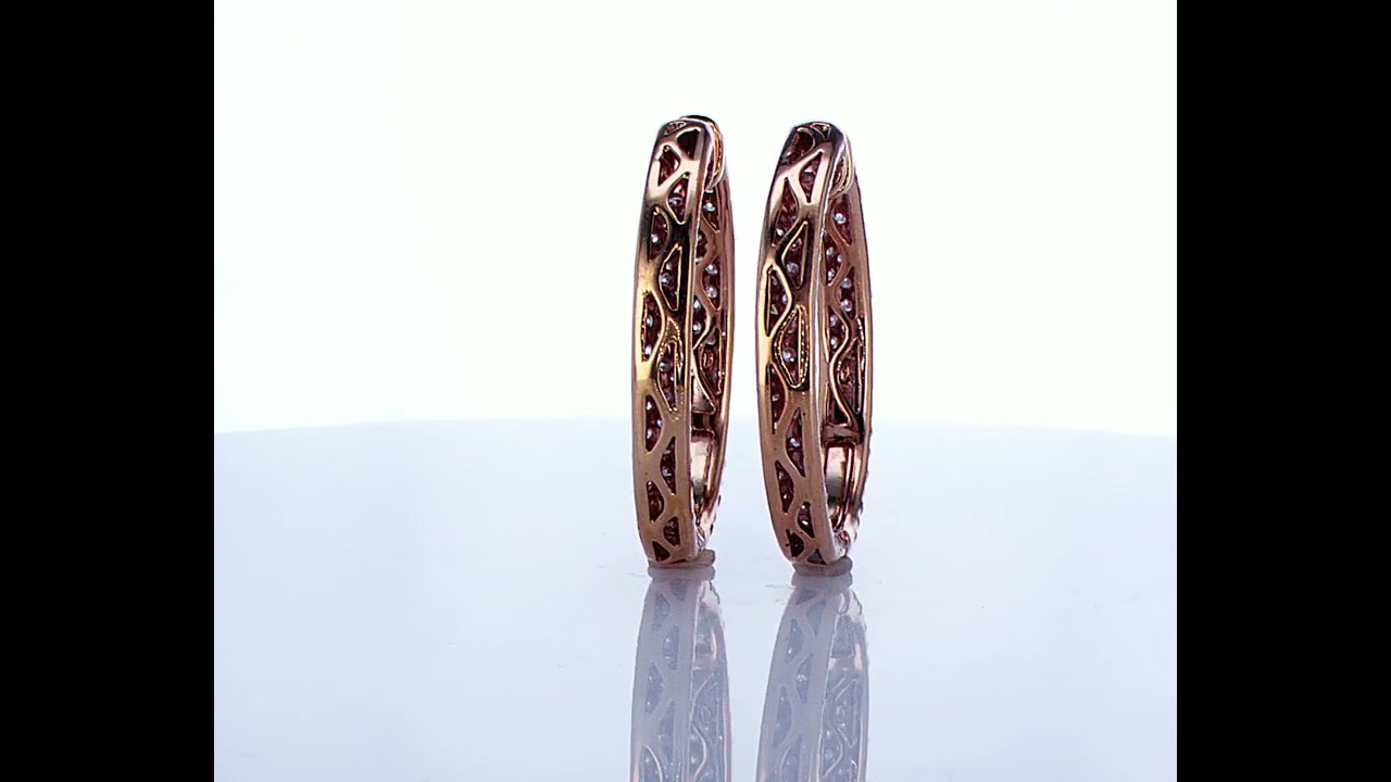 6.10CT F SI 18K Rose Gold 3 Row Pave Diamond Oval Hoop Earrings