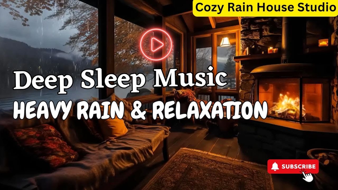 Deep Sleep Rainstorm Ambience with Warm Fireplace Glow | 8 Hours of Heavy Rain and Fireplace