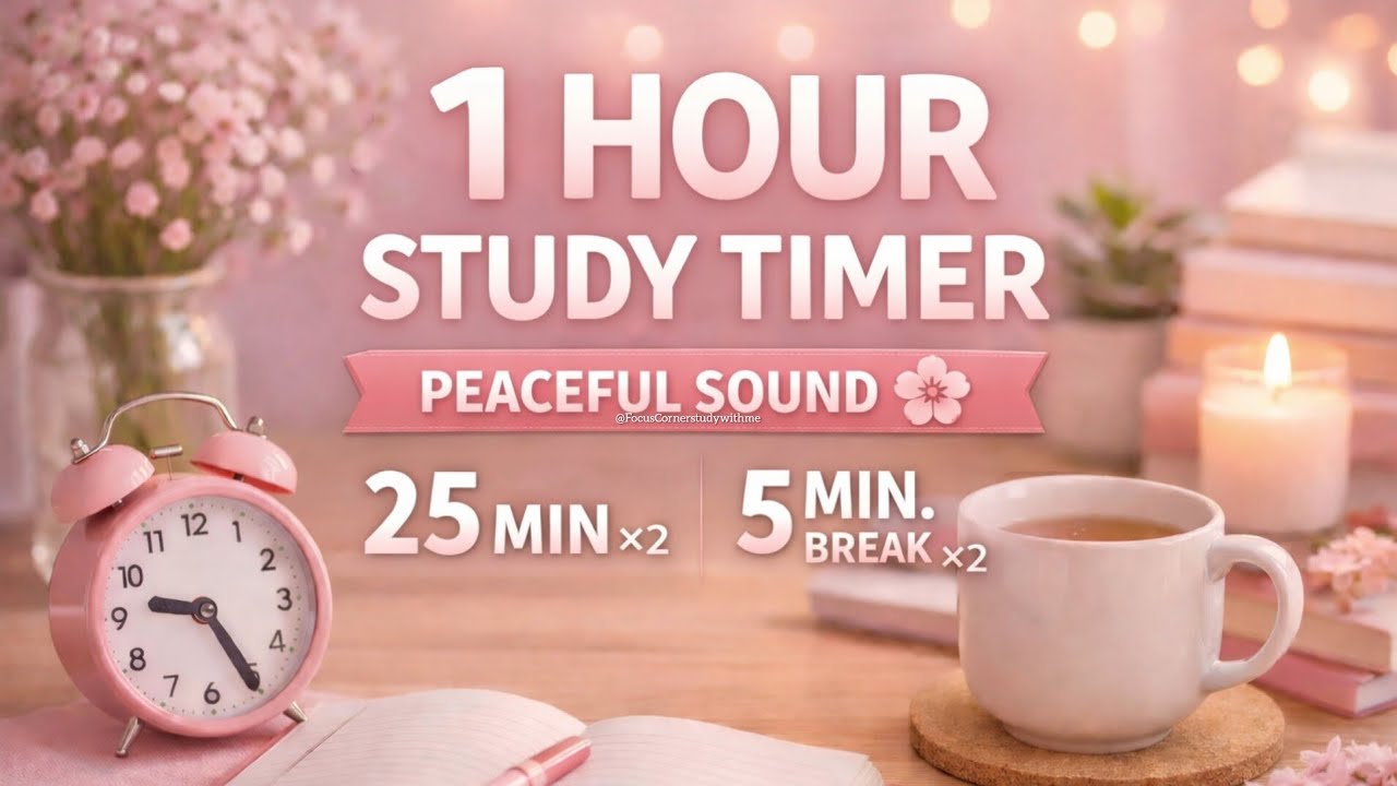 25/5 Pomodaro Timer⏰ with Peaceful sound💫1- hour Study with me🌸 for Deep Focus and Concentration💫✨