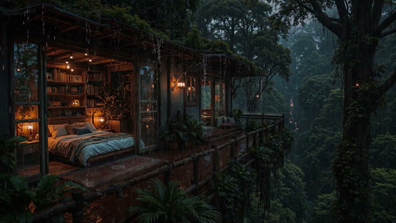 Rain Falling Slowly at a Quiet Cabin in the Woods 🌲🌧️ | Relax & Unwind