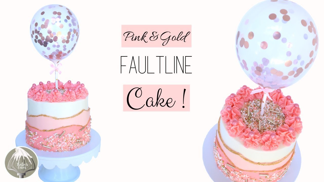 Pink And Gold Fault Line Cake | Confetti Balloon Cake | Thalias cakes