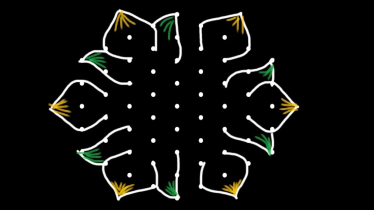 9*5 Dots rangoli/ beautiful flower rangoli/easy kolam/festival rangoli/simple rangoli design/muggulu