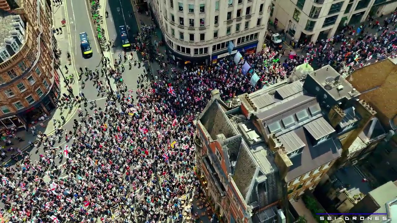 STUNNING DRONE FOOTAGE: MASSIVE CROWDS FLOOD LONDON STREETS Tommy Robinson & Unite the Kingdom 24-25