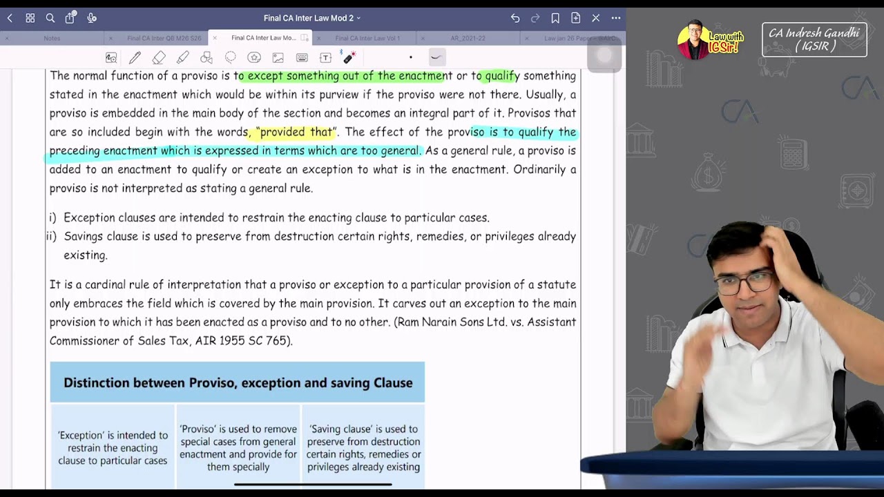 CA Inter Law | Interpretation of statues P3 | Regular Lecture  | Indresh Gandhi | ICAI CA