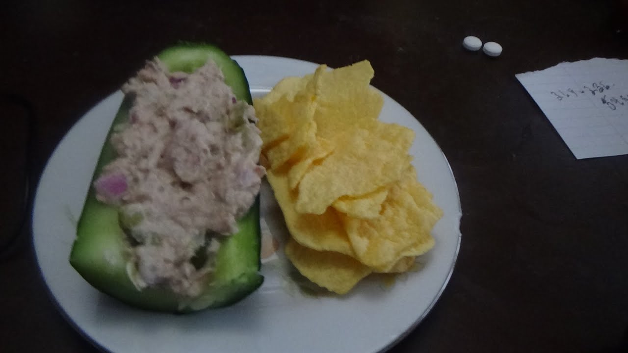 ASMR Eating Tuna Cucumber Boat With Bake Chips