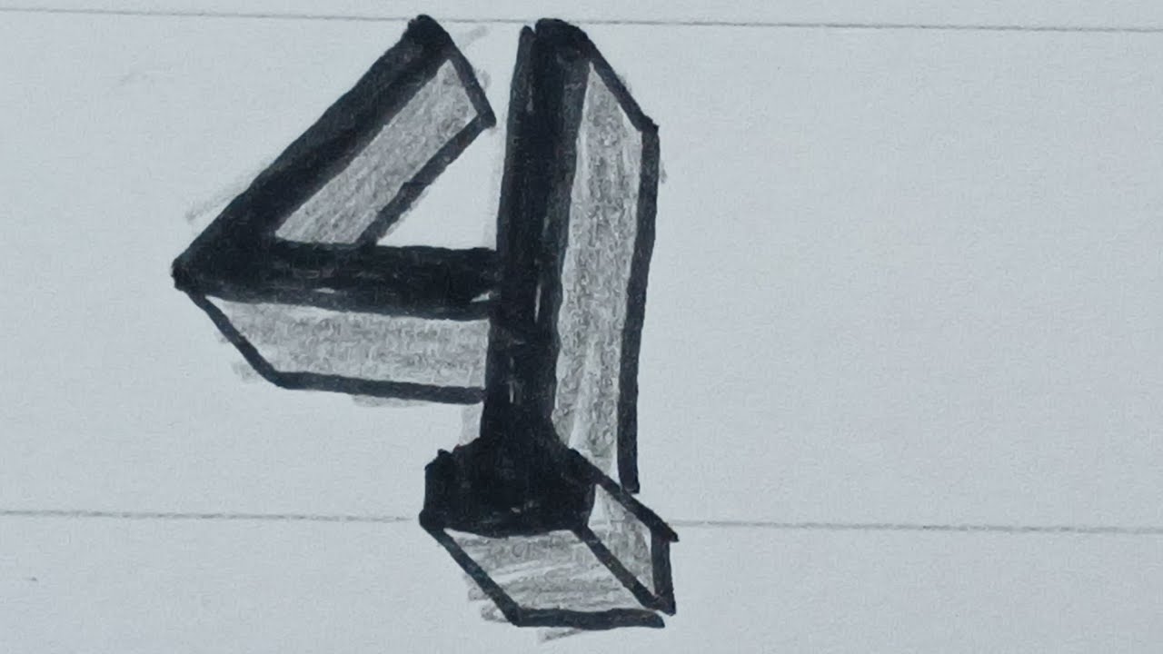 Simple 3D Drawing Number 4 / How To Draw Easy For Beginners
