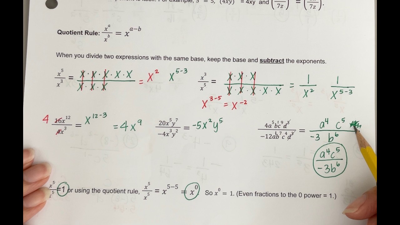 Algebra 1: Exponents Day 1 (Review, Negative Exponents, Zero Exponent, and Quotient Rule)