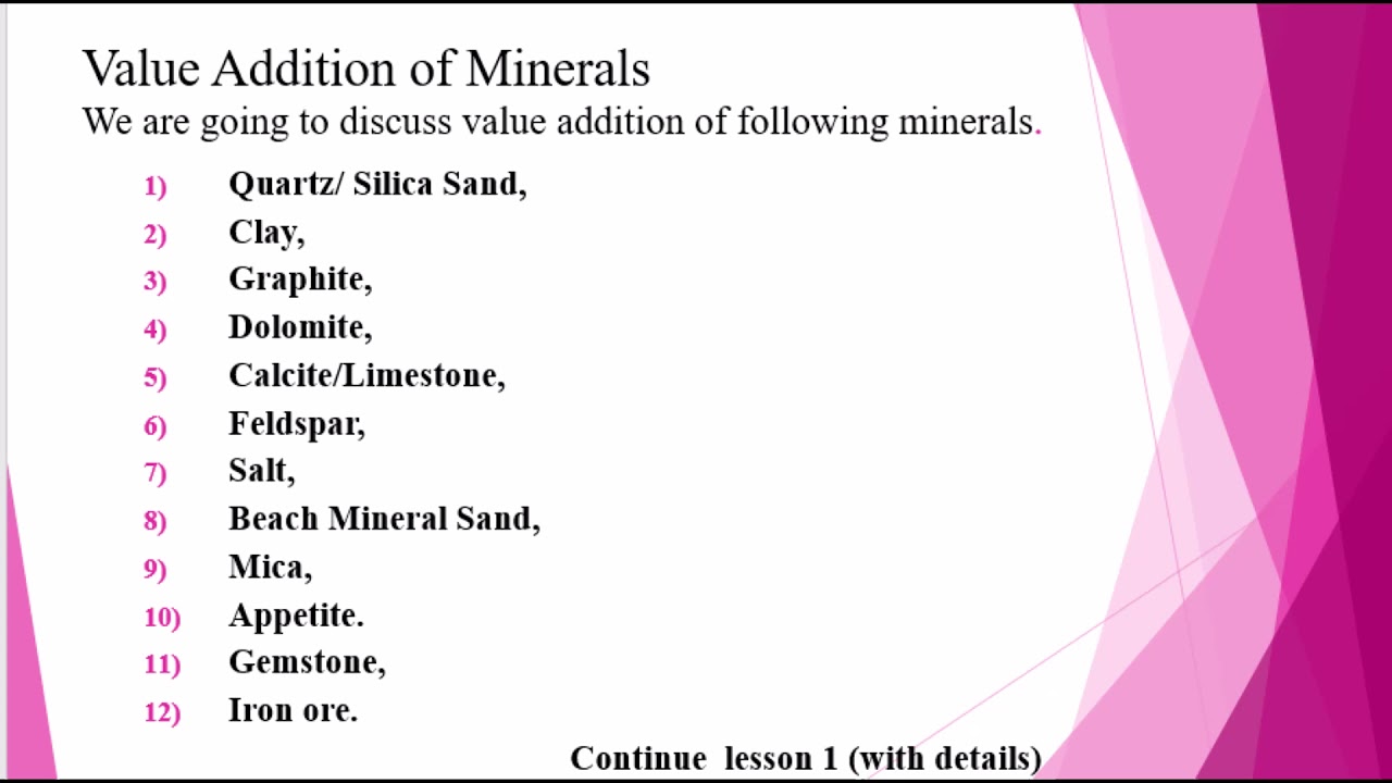 Lesson 1 Value Addition of Minerals