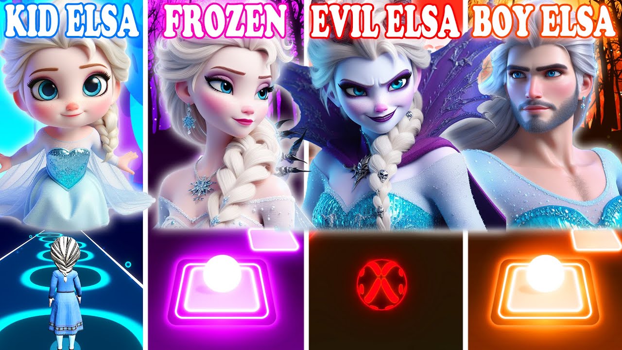 Kid Elsa Vs Frozen Elsa Vs Evil Elsa Vs Boy Elsa BUT In Tiles Hop! Let It Go | Into The Unknown