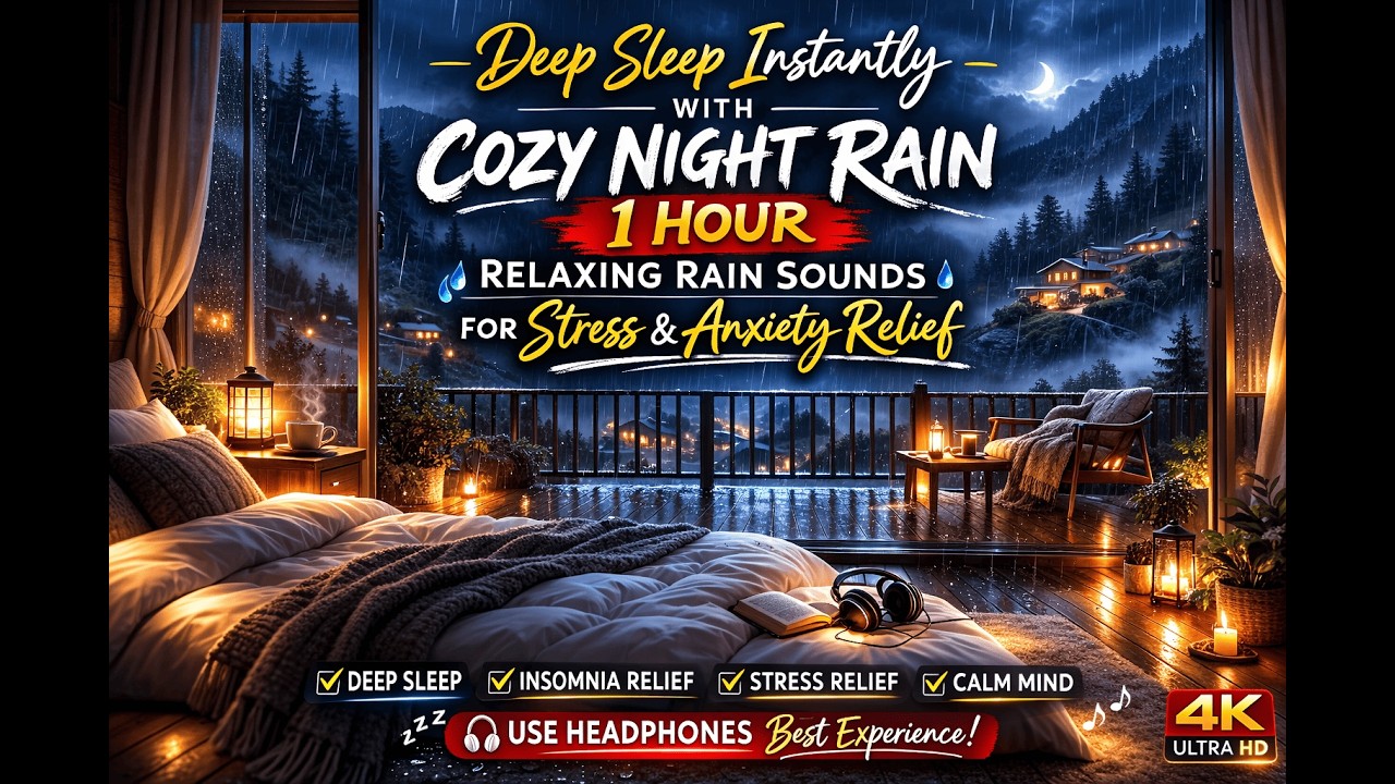 Fall Asleep Fast with Gentle Night Rain 🌙 1 Hour Cozy Rain Sounds for Deep Sleep & Relaxation