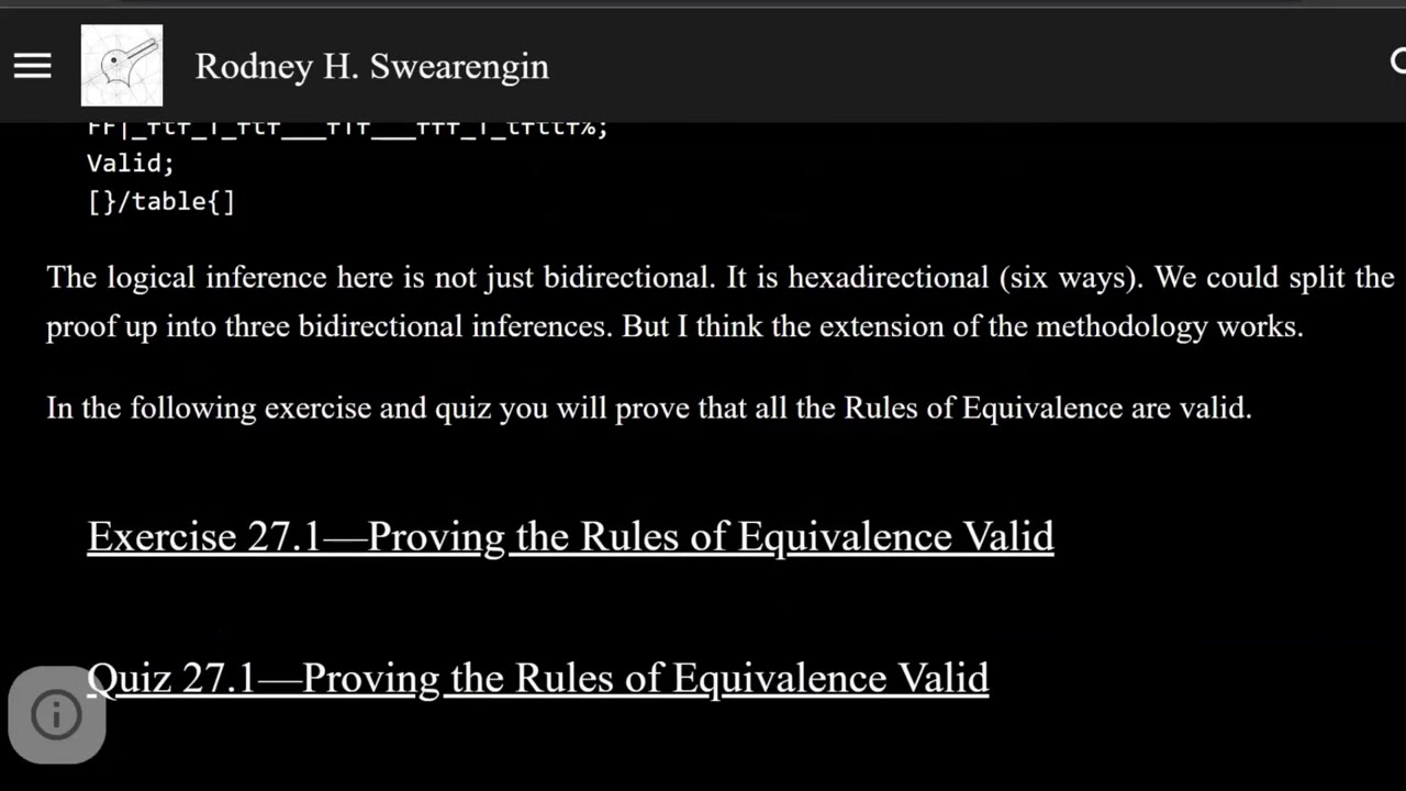 Logic 0&mdash;Example 27.4&mdash;Another Example of a Proof in Two Steps Requiring a Rule of Equivalence