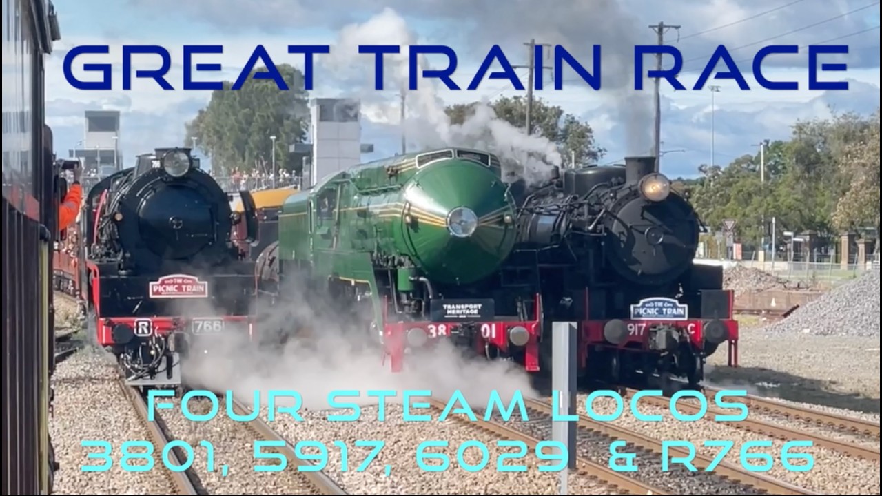 Hunter Valley Steamfest Great Train Race 2023. Four Steam Locomotives! From on 6029 & 5917's Trains